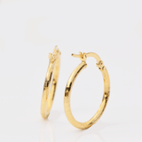 Yellow Gold Hoop Earrings -14-Karat Yellow  Gold, Lightweight diamond Cut Hoops: Bright Hoops