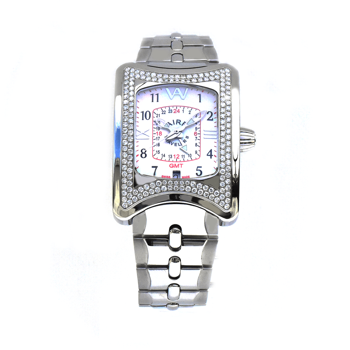 Aire Traveler II GMT Automatic Watch with White Mother of Pearl Dial