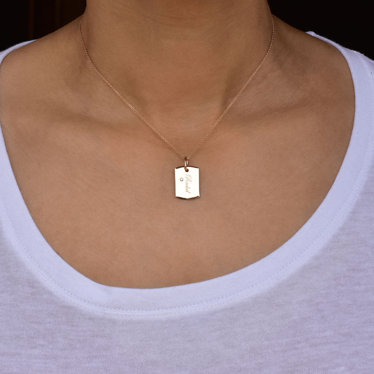 Necklace - 18-Karat Solid Gold Diamond Baby Dog Tag (Customizable)