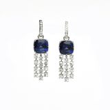 Luxury Dangles - 18 Karat White Gold Blue Sapphire & Diamond Earrings