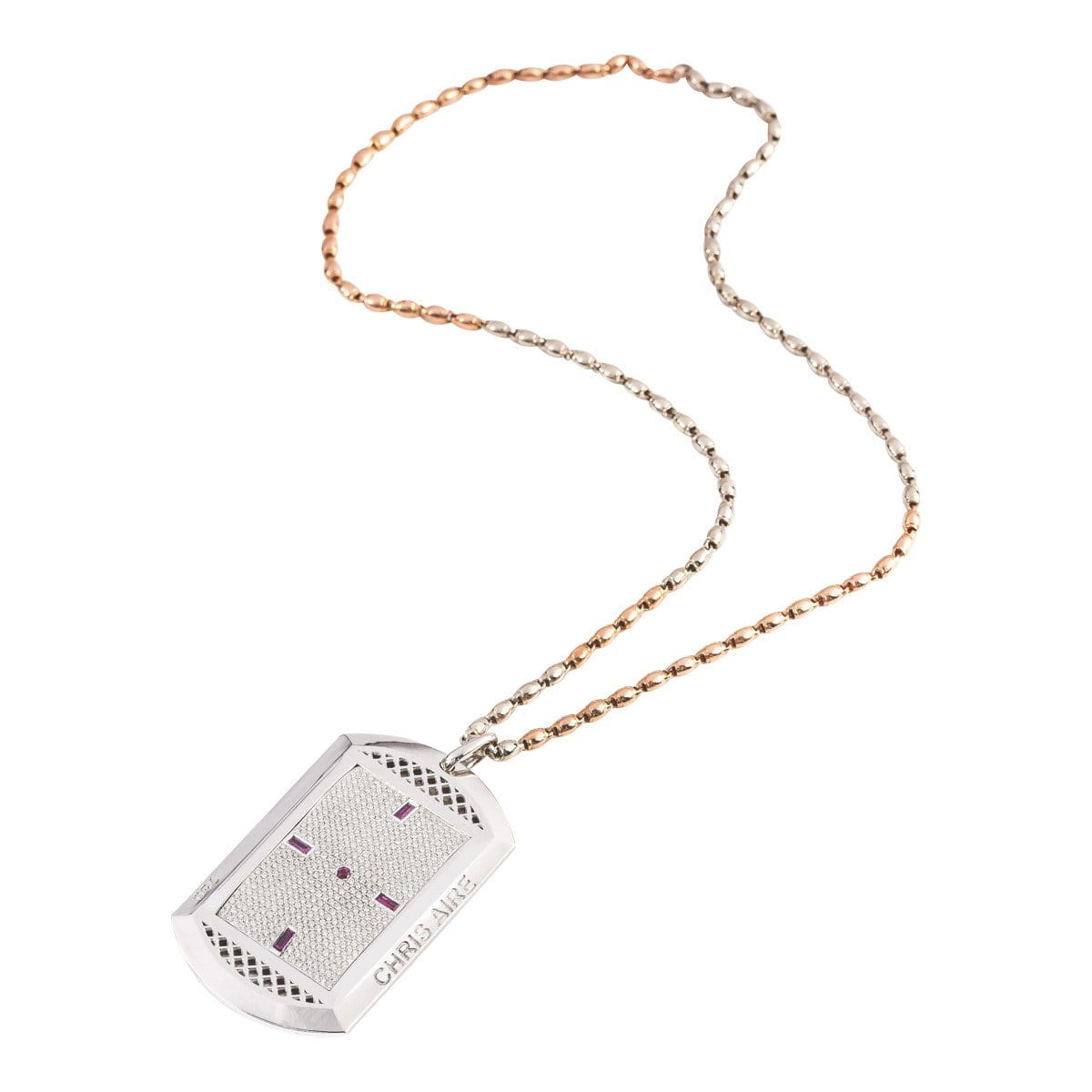 Louis Vuitton Dog Tag White Gold Pendant Necklace