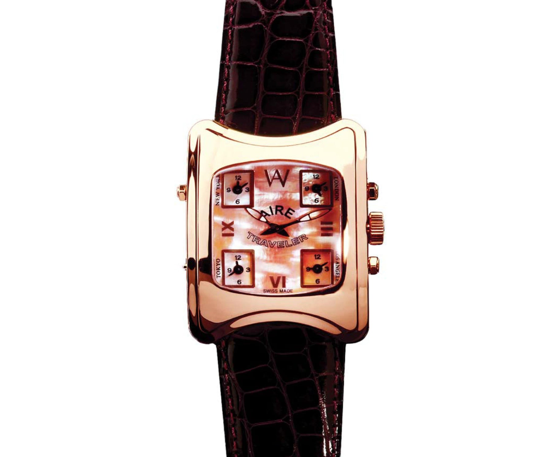 Watch - Aire Traveler 5 Time Zone Swiss Made 18-Karat Gold  Watch For Men