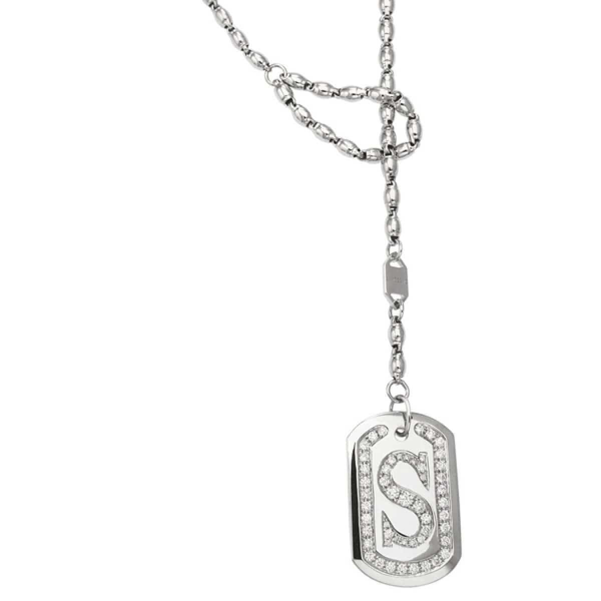 White Gold and Diamonds Dog Tag Necklace - 18-karat Solid White Gold Double Dog Tags