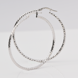 White Gold Hoop Earrings - 14-Karat White Gold, Diamond Cut Lightweight Hoops: Bright Hoops