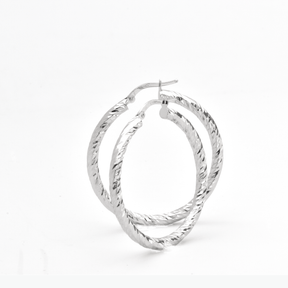 White Gold Hoop Earrings -14-Karat White Gold, Lightweight diamond Cut Hoops: Bright Hoops