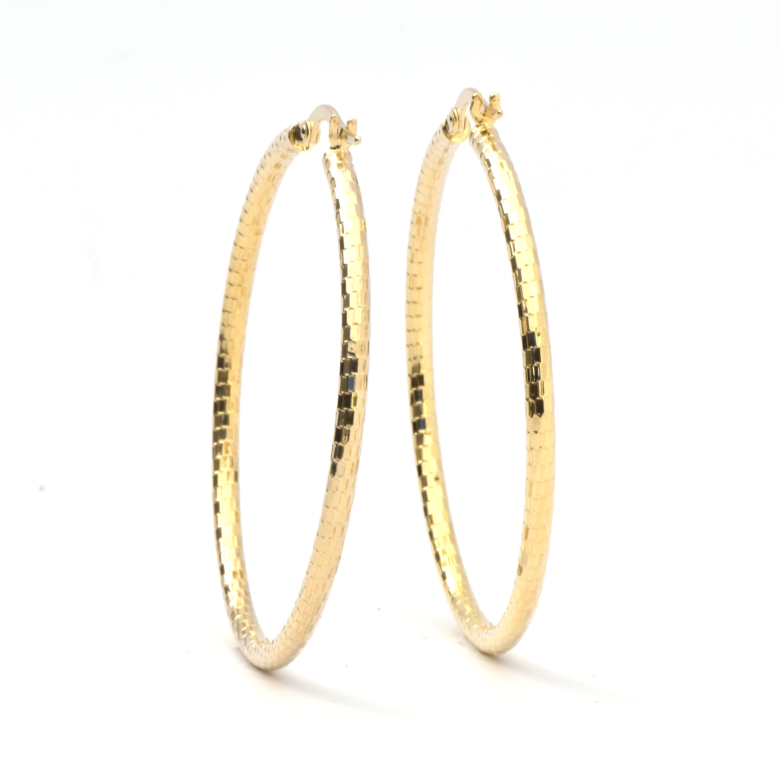 Yellow Gold Hoop Earrings -14-Karat Yellow Gold, Lightweight diamond Cut Hoops: Bright Hoops
