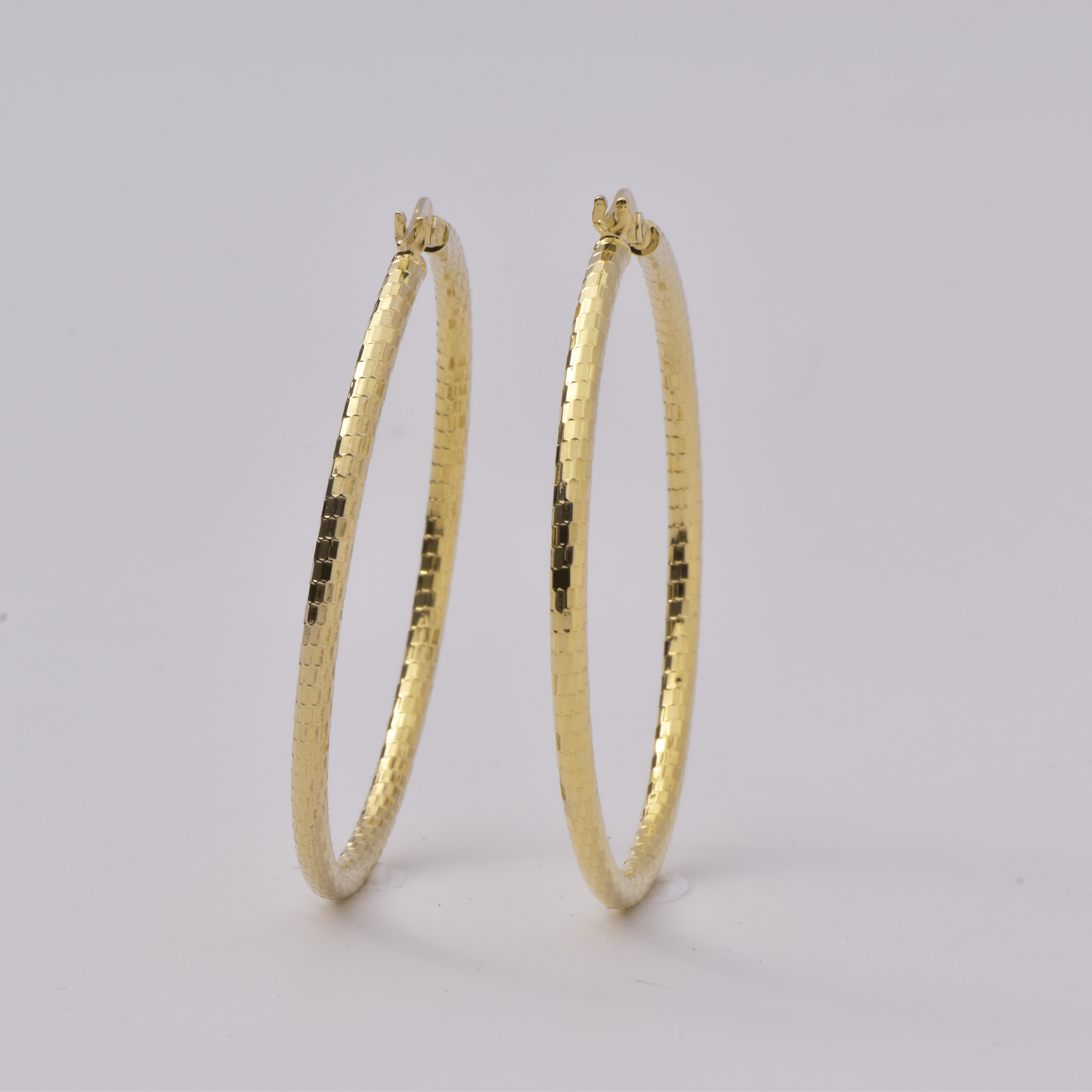 Yellow Gold Hoop Earrings -14-Karat Yellow Gold, Lightweight diamond Cut Hoops: Bright Hoops