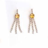 Luxury Dangles - 18 Karat Gold Diamonds And Yellow Aquamarine Earrings-Large