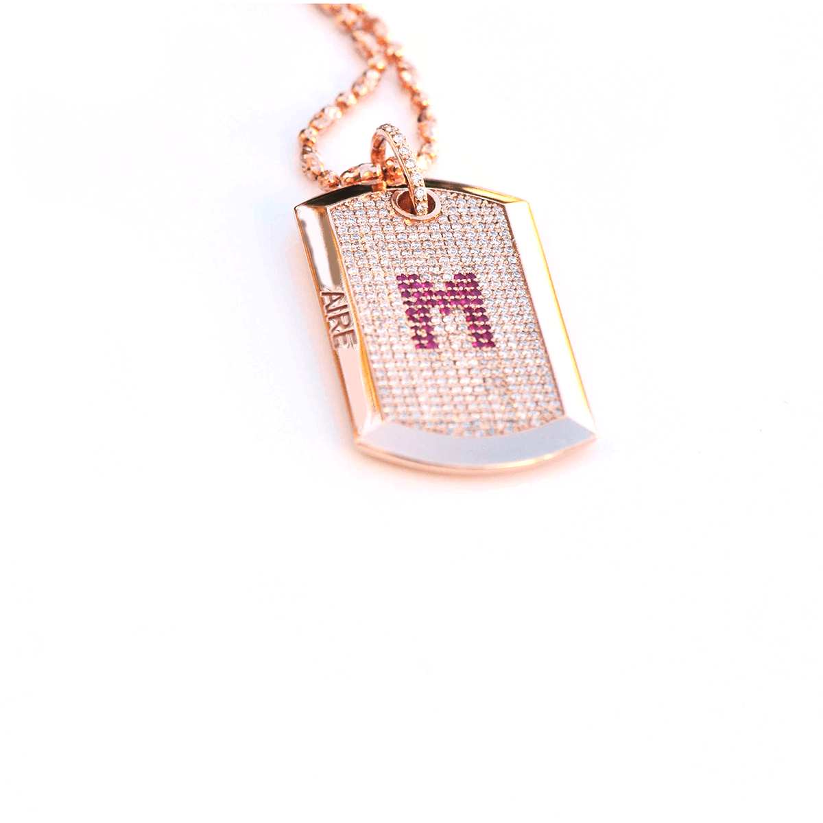 Diamonds and Gold Dog Tag - 18-Karat Amber Hue Gold Full Diamond  Dog Tag with Rubies Necklace - Red Gold®