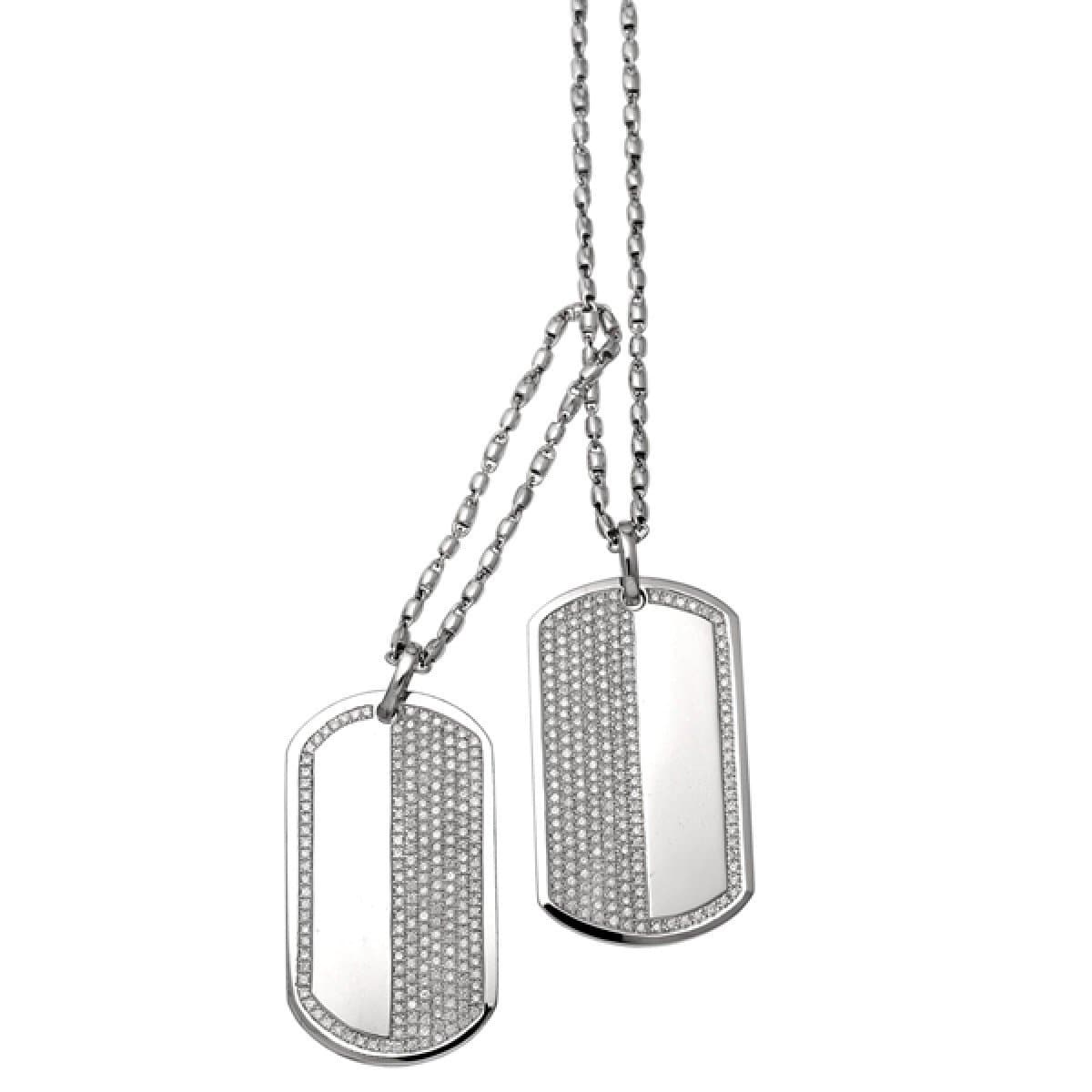 White Gold and Diamonds Dog Tag Necklace - 18-karat Solid White Gold Double Dog Tags