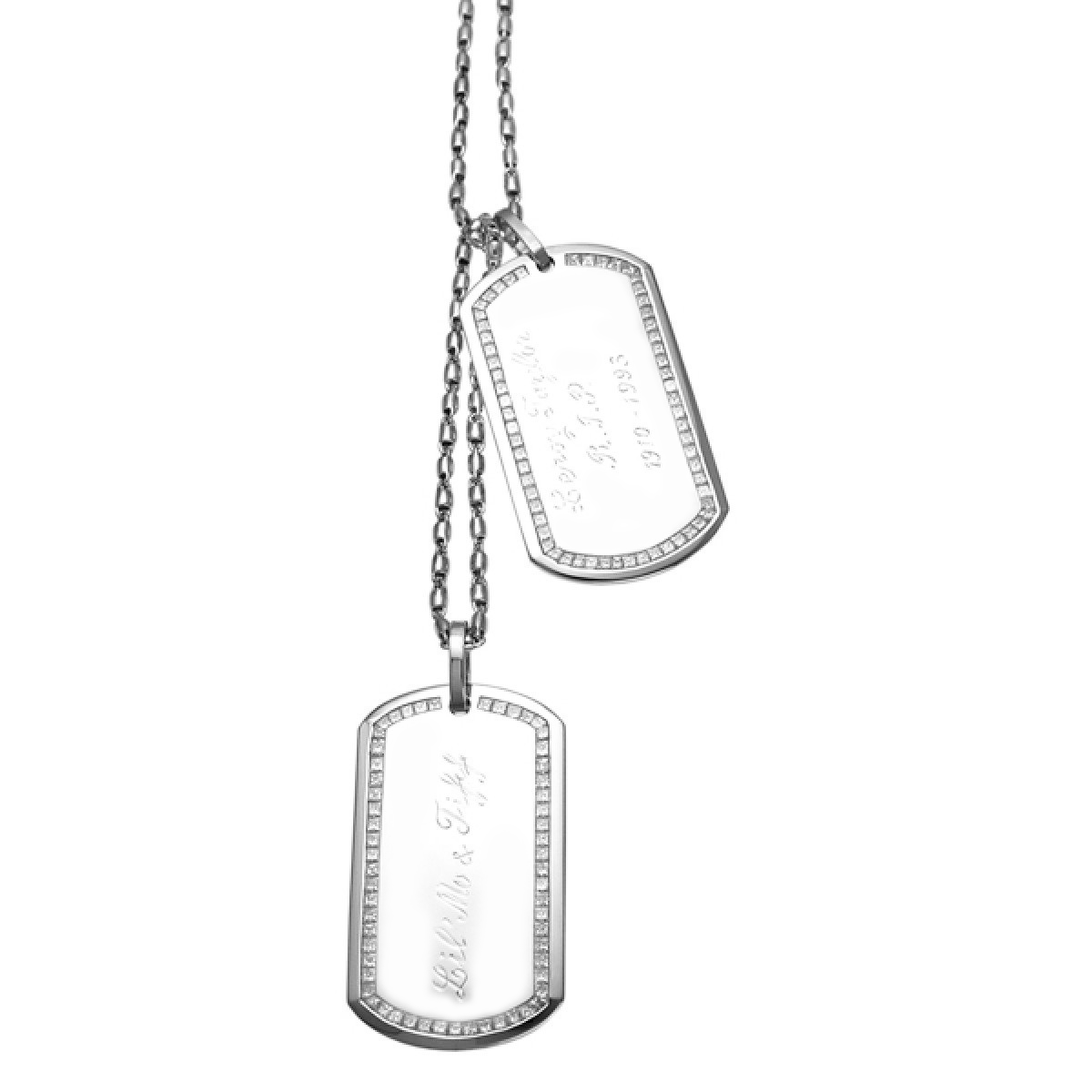 Dog Tags in 18-Karat Solo White Gold With Princess Cut Diamonds - Cust