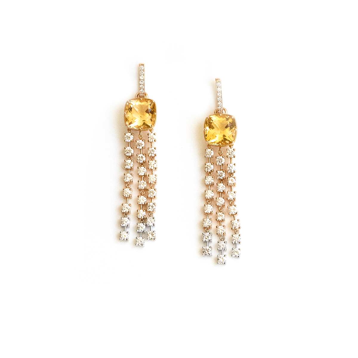 Luxury Dangles - 18 Karat Gold Diamonds And Yellow Aquamarine Earrings-Large