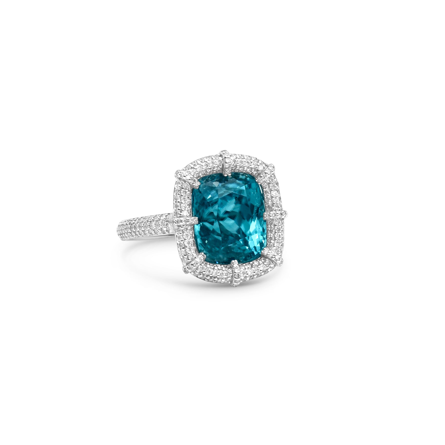 Ring - 18-Karat White Gold Diamond and Blue Zircon For Women