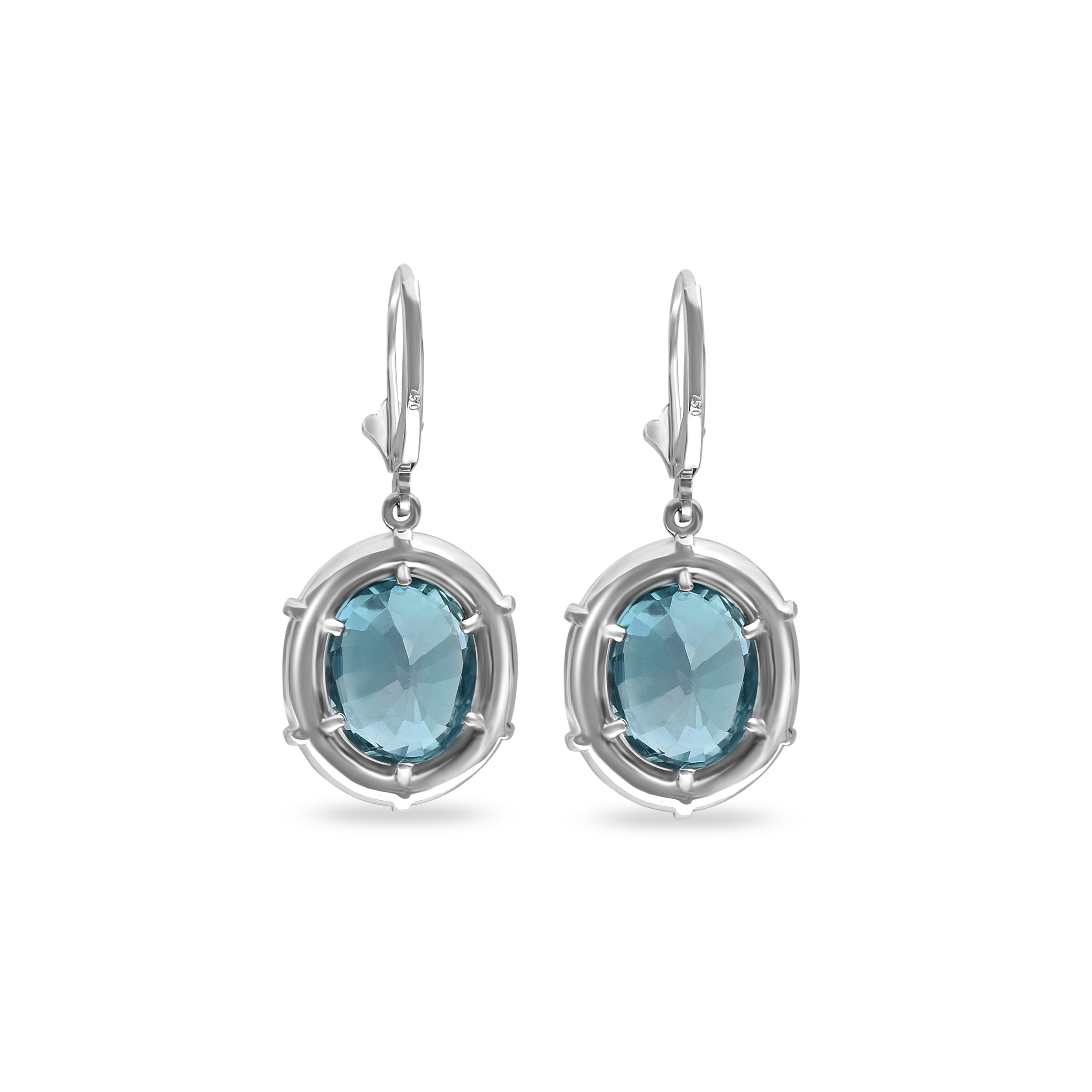 Earrings  - 18-karat Solid White Gold Diamonds Blue Zircon Earrings