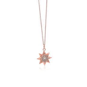 Star Necklace-18 Karat Solid Gold With Diamonds For Women