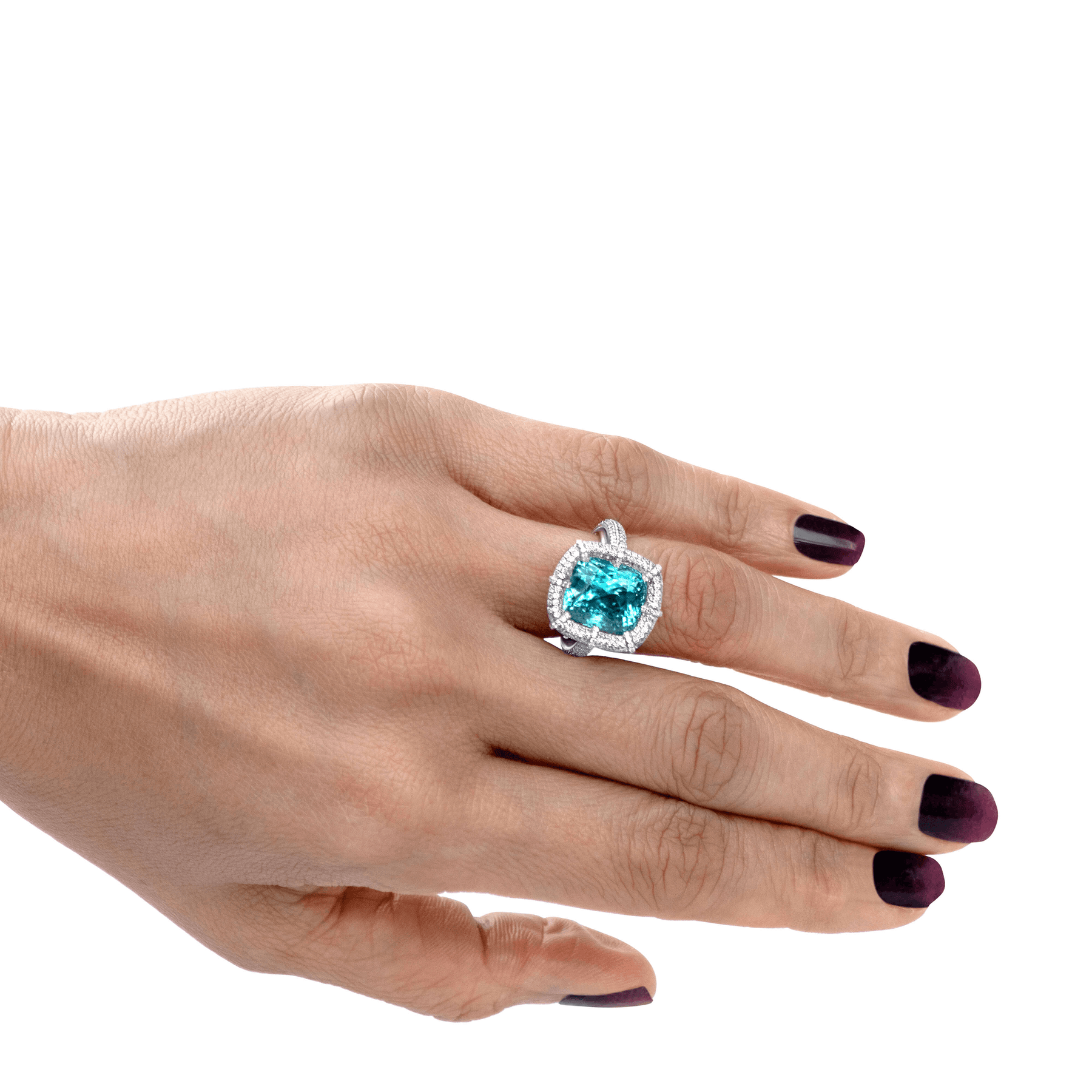 Ring - 18-Karat White Gold Diamond and Blue Zircon For Women