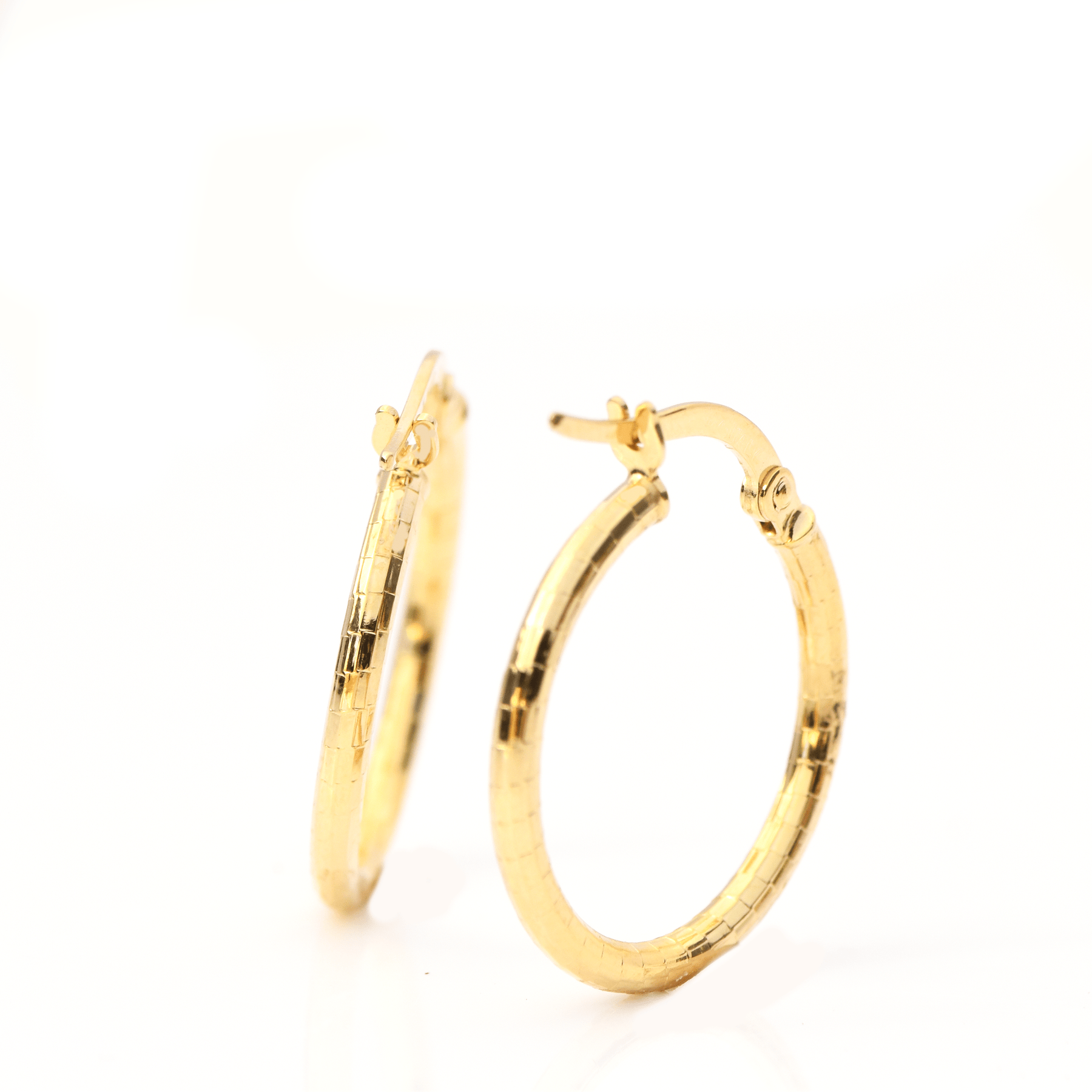 Yellow Gold Hoop Earrings -14-Karat Yellow  Gold, Lightweight diamond Cut Hoops: Bright Hoops