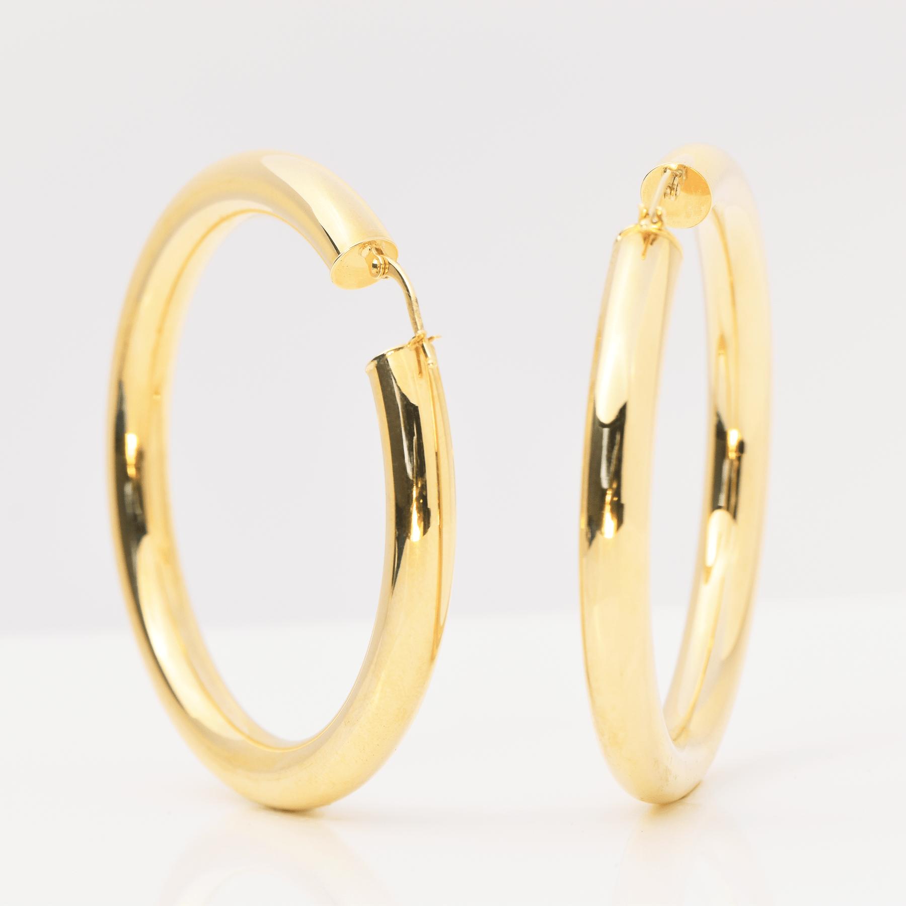 Yellow Gold Hoop Earrings - 14-Karat Solid Yellow Gold Earrings: Pole Hoop Earrings