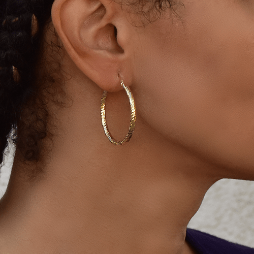 Gold Hoop Earrings -14-Karat yellow Gold, Lightweight Diamond Cut Hoops: Bright Hoops