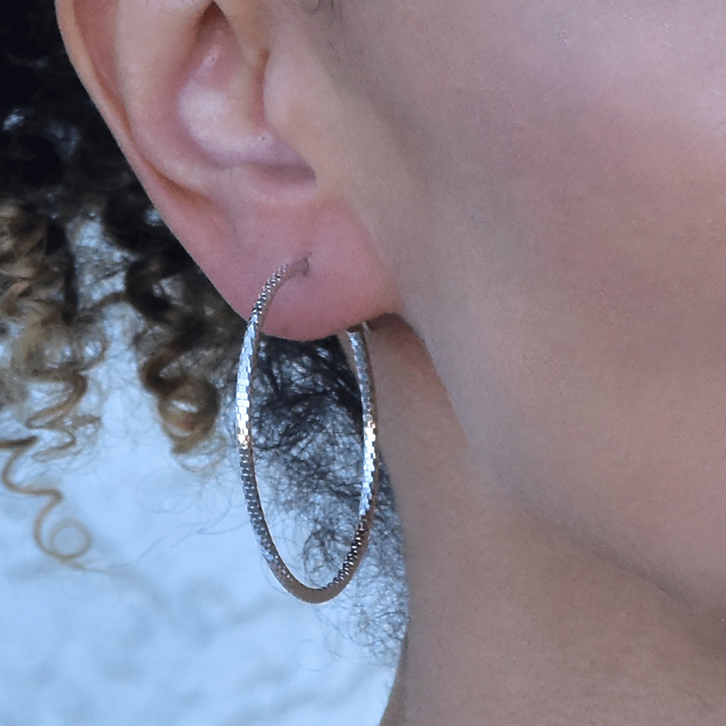 White Gold Hoop Earrings - 14-Karat White Gold, Diamond Cut Lightweight Hoops: Bright Hoops
