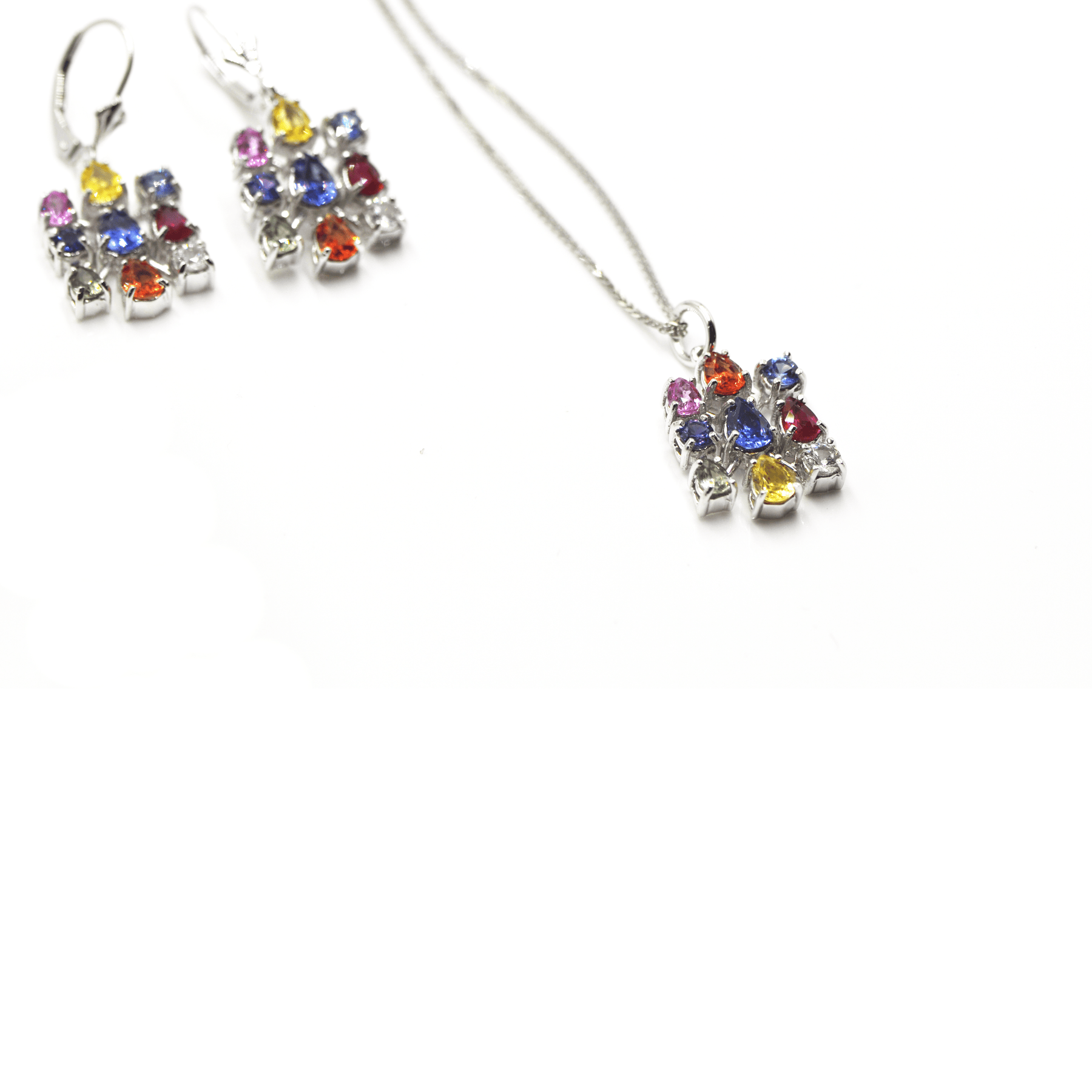 Rainbow Sapphire - 18 Karat White Gold Gemstones Earring and Necklace Set