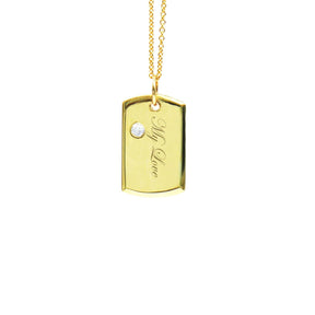 Necklace - 18-Karat Solid Gold Diamond Baby Dog Tag (Customizable)