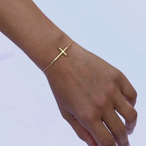 Unisex Gold Bracelet -14-Karat Yellow Gold Redemption Cross Bracelet
