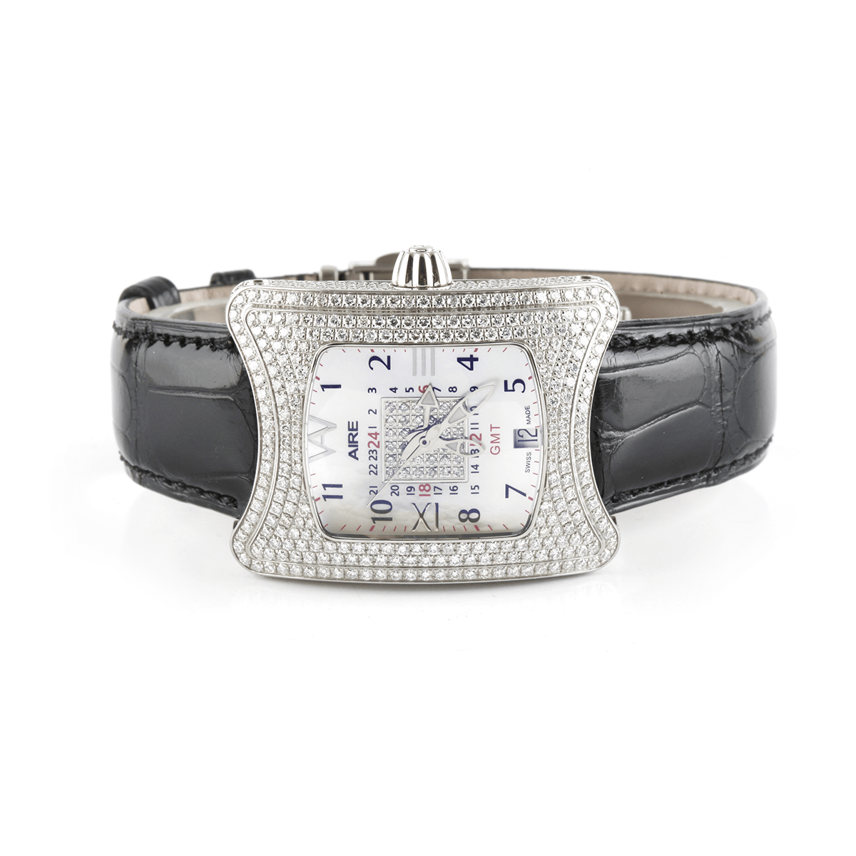 Watch - Aire Traveler II GMT Swiss Made Automatic Full Diamond Case Unisex Watch For Men And Women