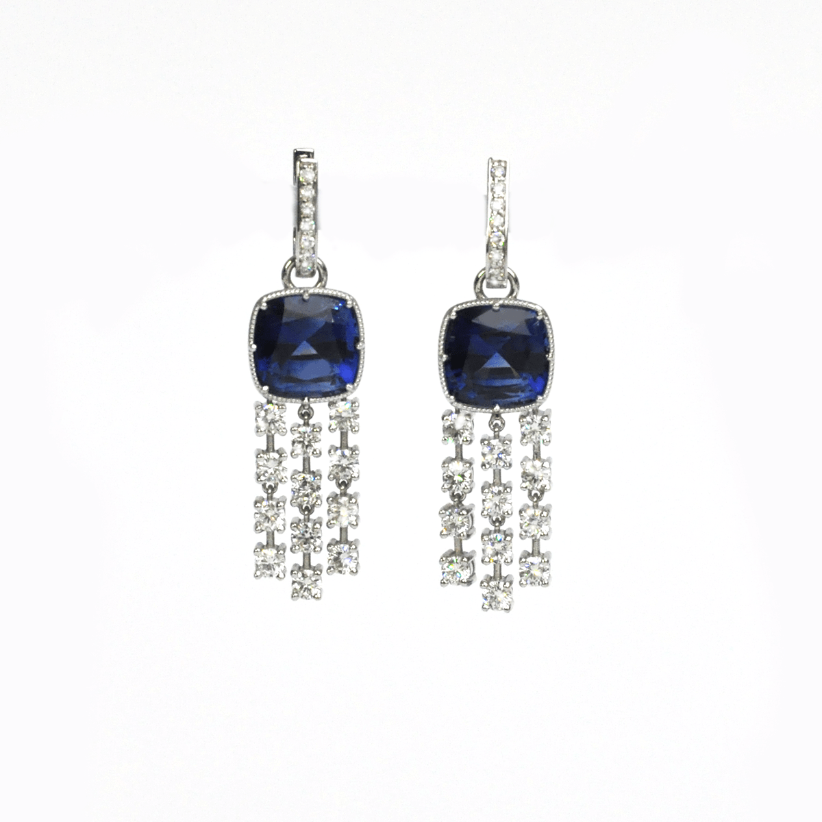 Luxury Dangles - 18 Karat White Gold Blue Sapphire & Diamond Earrings