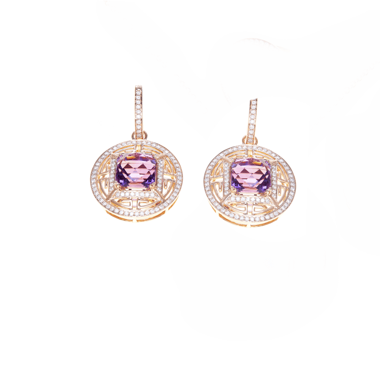 Women’s Earrings - Chameleon Earrings - 18-Karat Solid Amber Hue Gold and Amethyst Gemstone