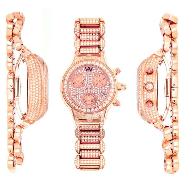 Women's Watch - Aire Parlay Swiss Made 18-Karat Solid Gold Full Diamonds Quartz Chronograph Women's Watch - Red Gold®