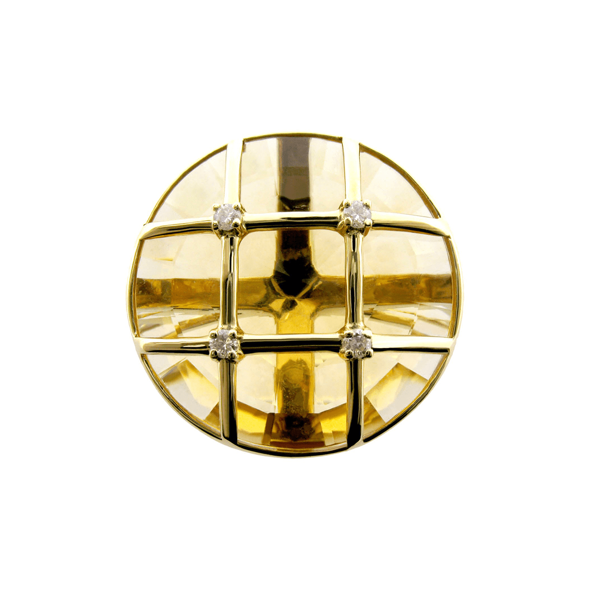 Women’s Ring - Aire-Grid Ring - 18 Karat Yellow Gold, Diamond and Citrine Gemstone