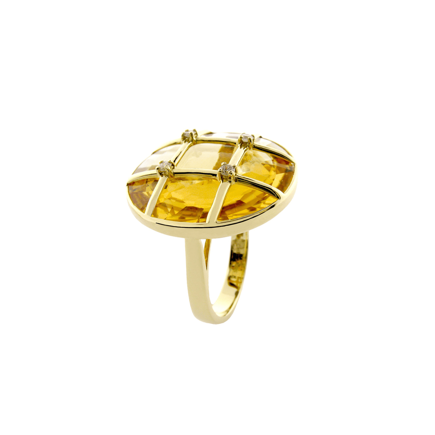 Women’s Ring - Aire-Grid Ring - 18 Karat Yellow Gold, Diamond and Citrine Gemstone