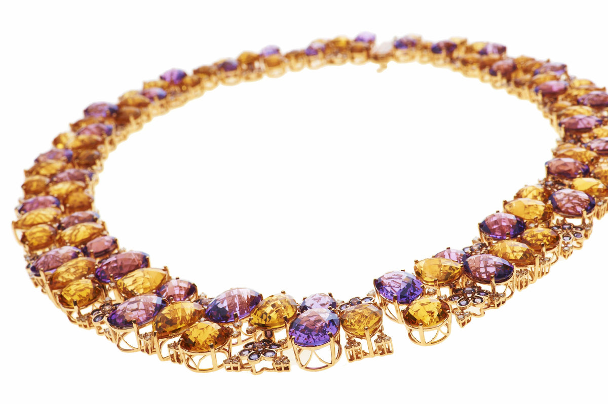 18 Karat Amber Hue Gold Gemstones Necklace – Hollywood Royalty Necklace - Chris Aire Fine Jewelry & Timepieces