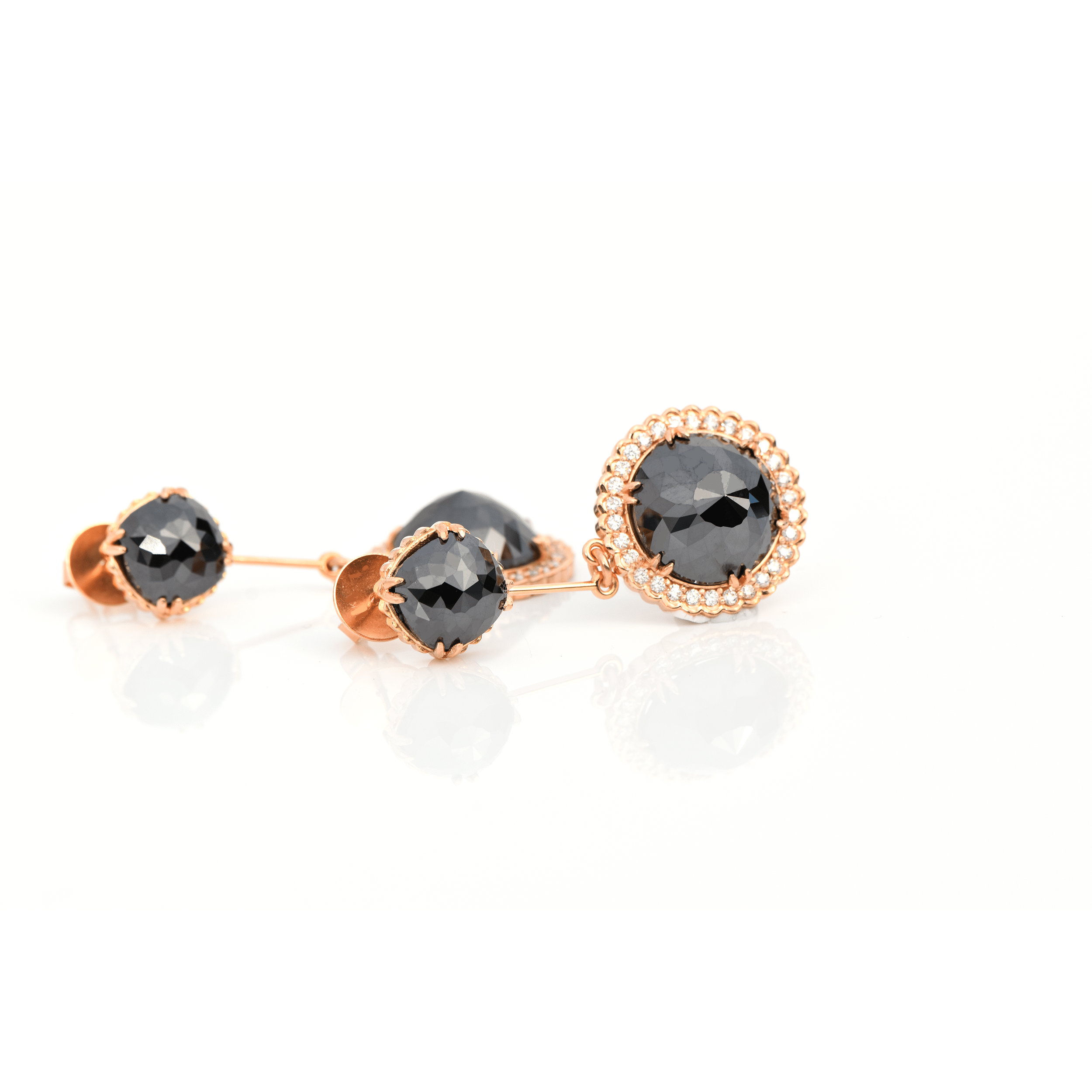 Earrings - Stunning Black and White Diamond Earrings - RED GOLD®