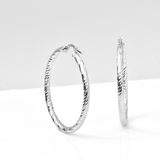 White Gold Hoop Earrings -14-Karat White Gold, Lightweight diamond Cut Hoops: Bright Hoops