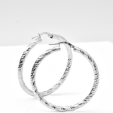 White Gold Hoop Earrings -14-Karat White Gold, Lightweight diamond Cut Hoops: Bright Hoops