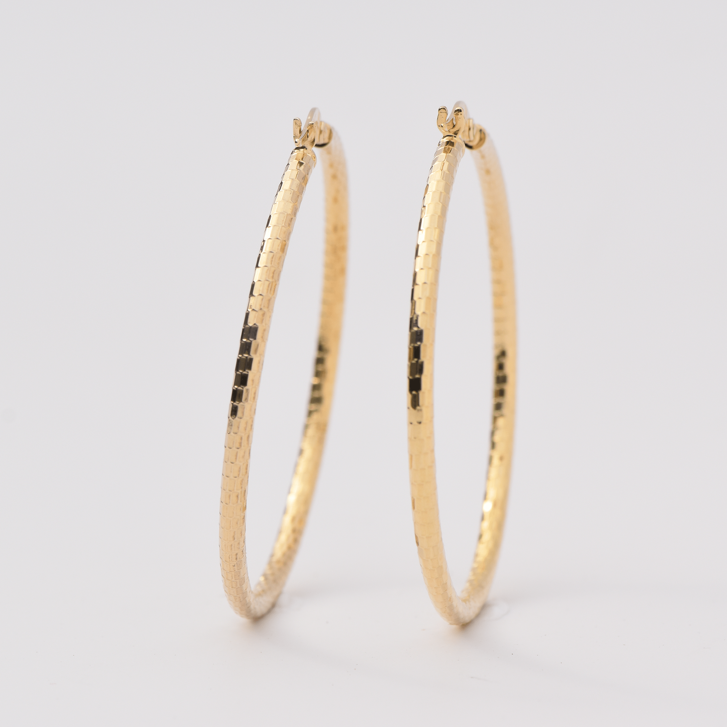 Yellow Gold Hoop Earrings - 14-Karat Yellow  Gold, Lightweight diamond Cut Hoops: Bright Hoops