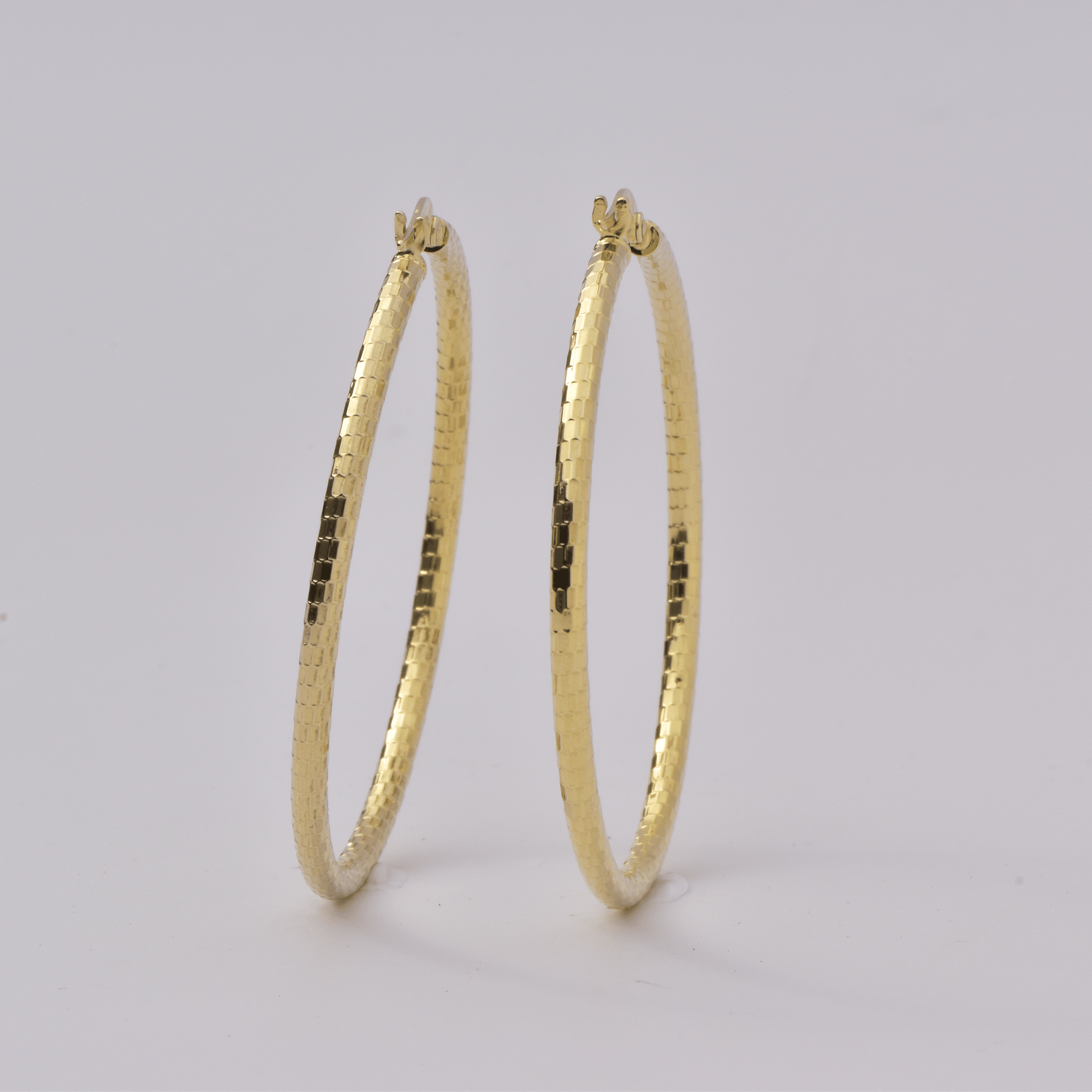 Yellow Gold Hoop Earrings -14-Karat Yellow  Gold, Lightweight diamond Cut Hoops: Bright Hoops
