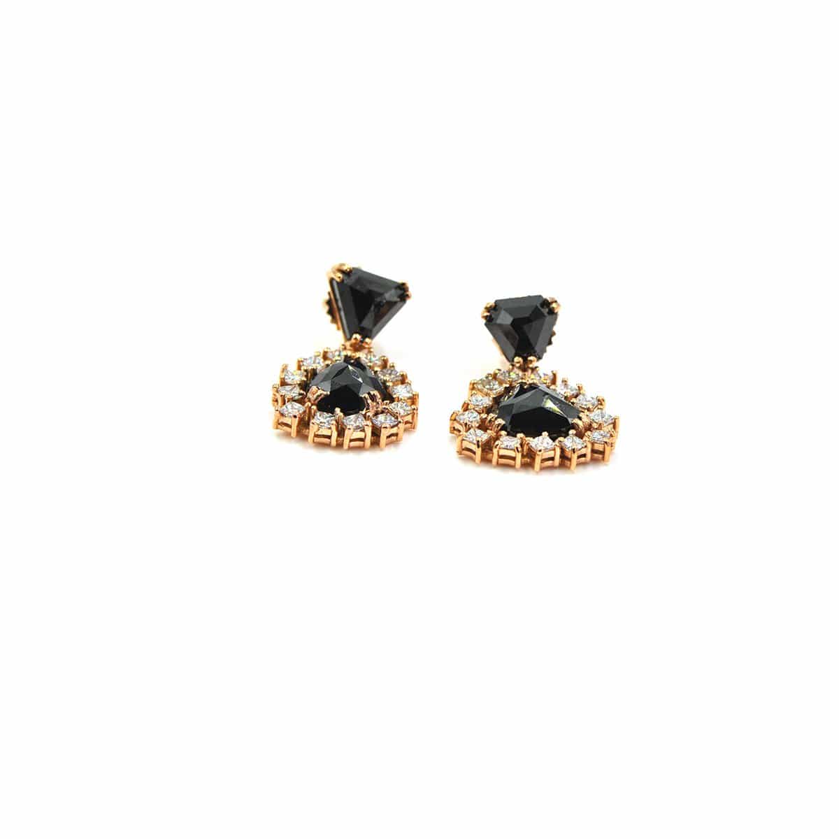 New-  18 KARAT GOLD AND BLACK AND WHITE DIAMOND EARRINGS - RED GOLD
