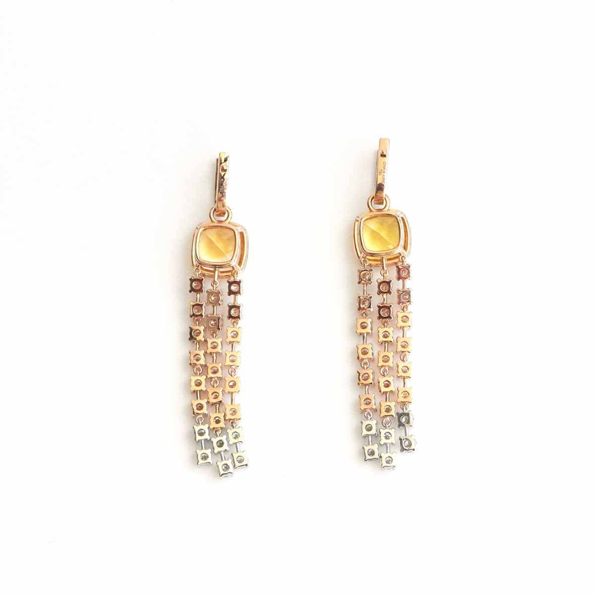 Luxury Dangles - 18 Karat Gold Diamonds And Yellow Aquamarine Earrings-Large