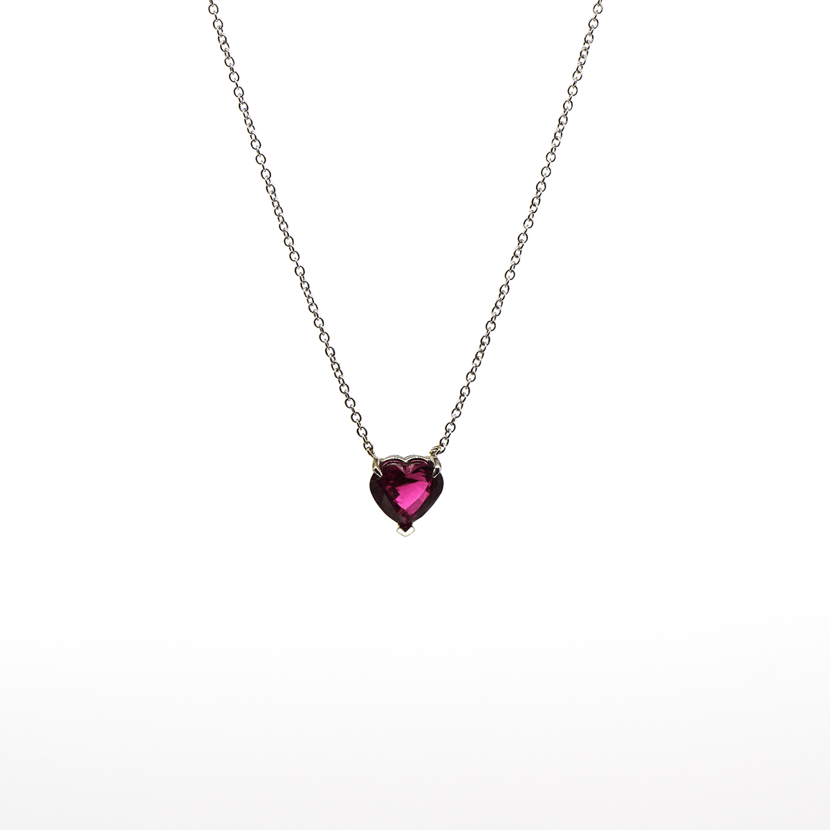 Vibrant Heart - 18-Karat White Solid Gold Red Tourmaline Gemstone Heart Necklace -