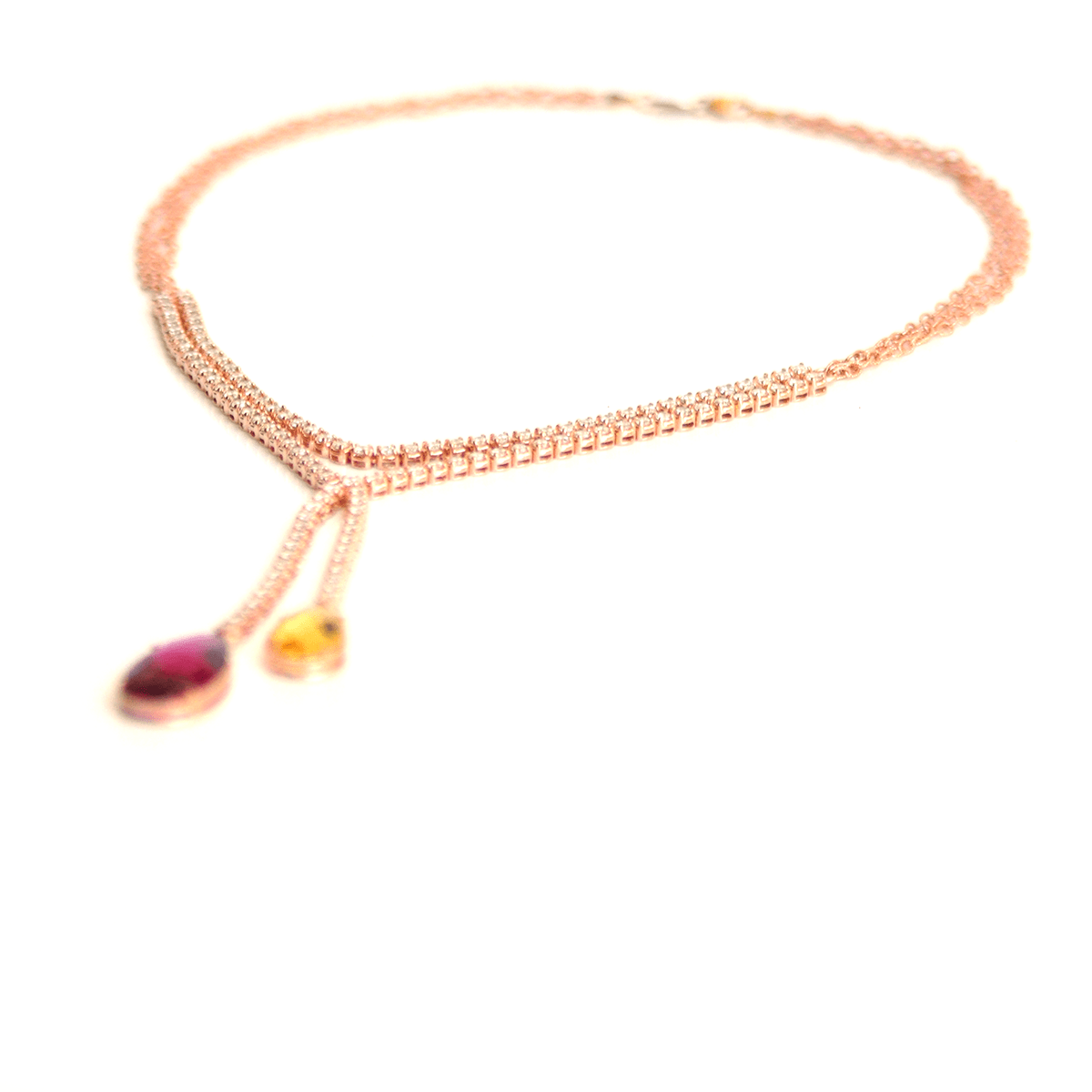 Gem Symphony - Red Tourmaline, Yellow Aquamarine and Diamonds Lariat