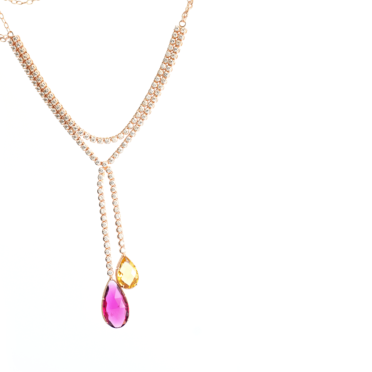 Gem Symphony - Red Tourmaline, Yellow Aquamarine and Diamonds Lariat