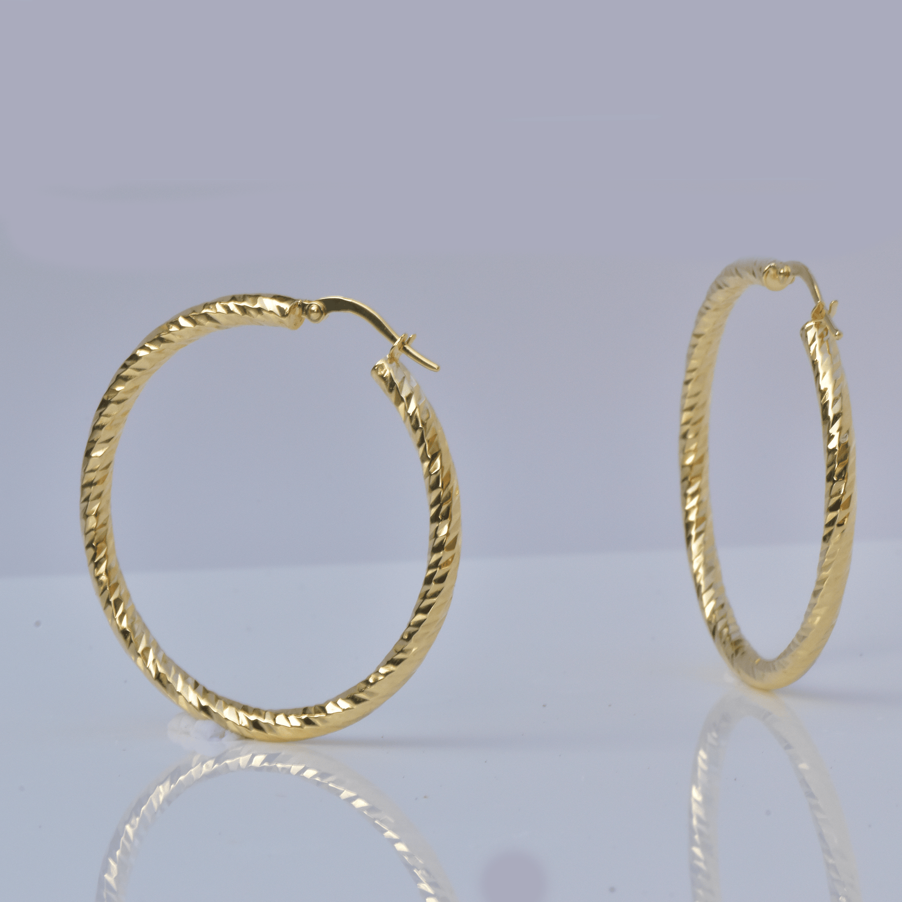 Gold Hoop Earrings -14-Karat yellow Gold, Lightweight Diamond Cut Hoops: Bright Hoops