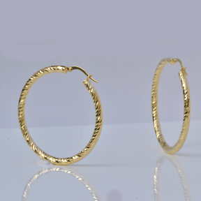 Gold Hoop Earrings -14-Karat yellow Gold, Lightweight Diamond Cut Hoops: Bright Hoops