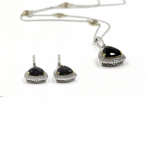 Mystere - 1- Karat Gold and Diamonds Onyx Necklace and Earrings Set