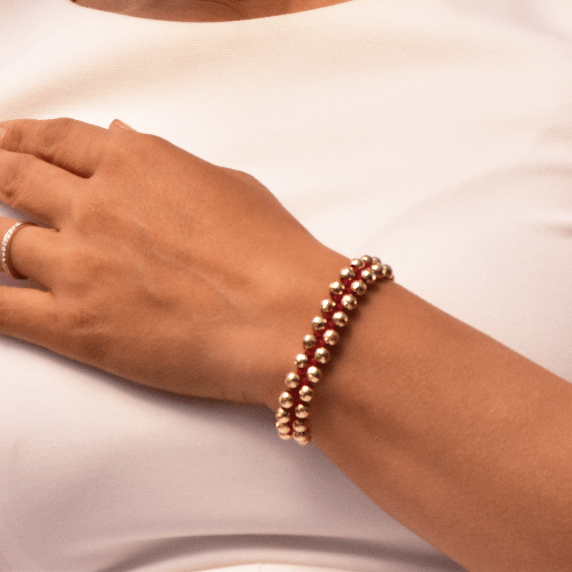 Unisex Gold Bracelet - 14 - Karat Solid Gold Prayer Bead Bracelet - RED GOLD®