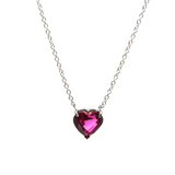 Vibrant Heart - 18-Karat White Solid Gold Red Tourmaline Gemstone Heart Necklace -