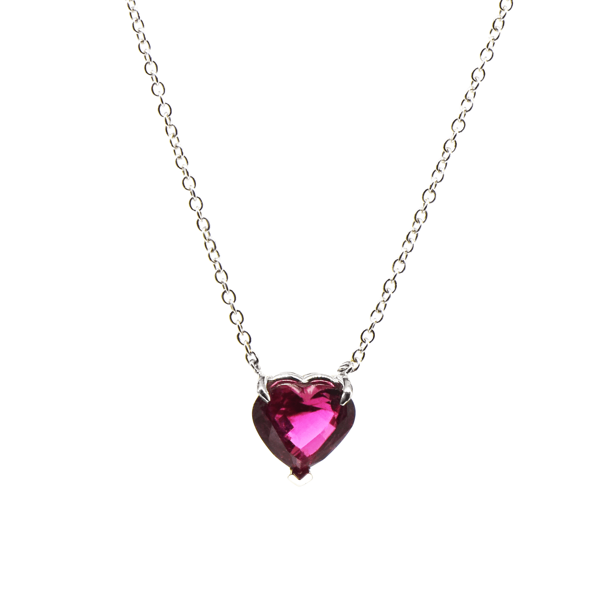 Vibrant Heart - 18-Karat White Solid Gold Red Tourmaline Gemstone Heart Necklace -